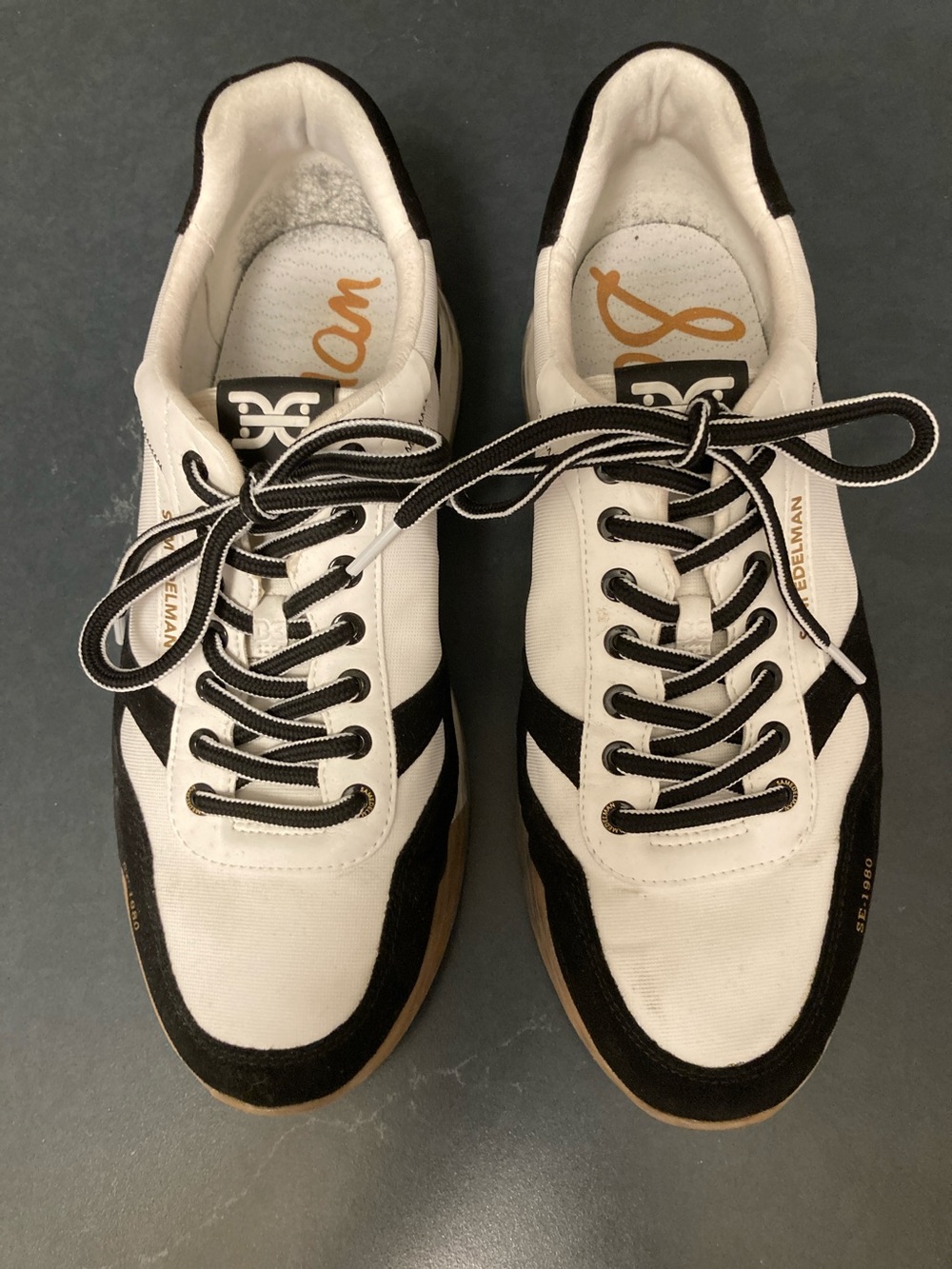 Sam Edelman Black, White & Tan Low-Top Lace Sneakers - Size 12